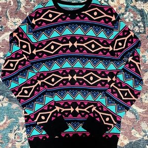 80s geo stripe crewneck sweater